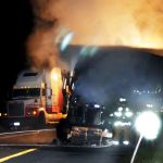 photo by Ron Agnir of a tractor trailer fire on Interstate 81 at the 19mm in Bedington WV.